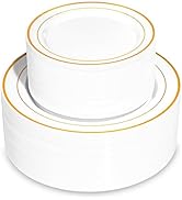 Pryntono 200PCS Gold Plastic Plates, Disposable Party Plates with Gold Rim, Include 100 Dinner Pl...