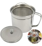 Evelots Bacon Grease Container with Fine Mesh Strainer-Large 42 Ounces Stainless Cooking Oil Can ...