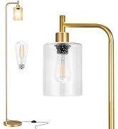 Ziisee Floor Lamps for Living Room - Standing Lamp with Seeded Glass Shade, Modern Gold Floor Lam...