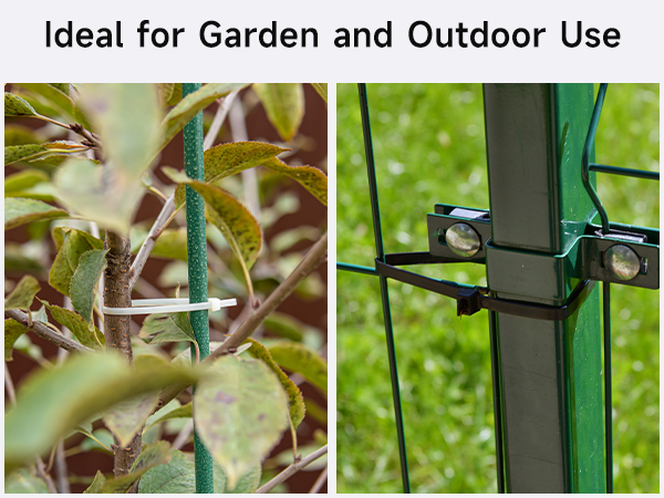 Durable nylon zip ties with 17 lb and 48 lb tensile strength in multiple sizes.