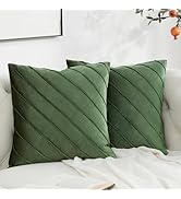 GIGIZAZA Decorative Velvet Pillow Covers 18x18, Set of 2 Olive Green Sofa Couch Throw Pillows Cov...