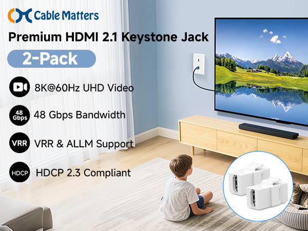 Cable Matters 2-Pack 8K HDMI Keystone Jack with 8K 60Hz and 4K 120Hz (8K Keystone HDMI,