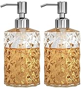 GLADPURE Soap Dispenser - 2 Pack, 12 Oz Clear Diamond Design Glass Refillable Hand Soap Dispenser...