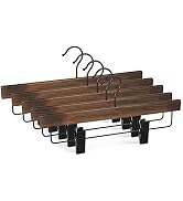 TOPIA HANGER Wooden Pants Skirt Slacks Bottoms Hangers 10 Pack with Metal Anti-Wrinkle Clips, Pre...