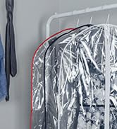Clear plastic suit bags showerproof and transparent with colors to organize hanging closet storage
