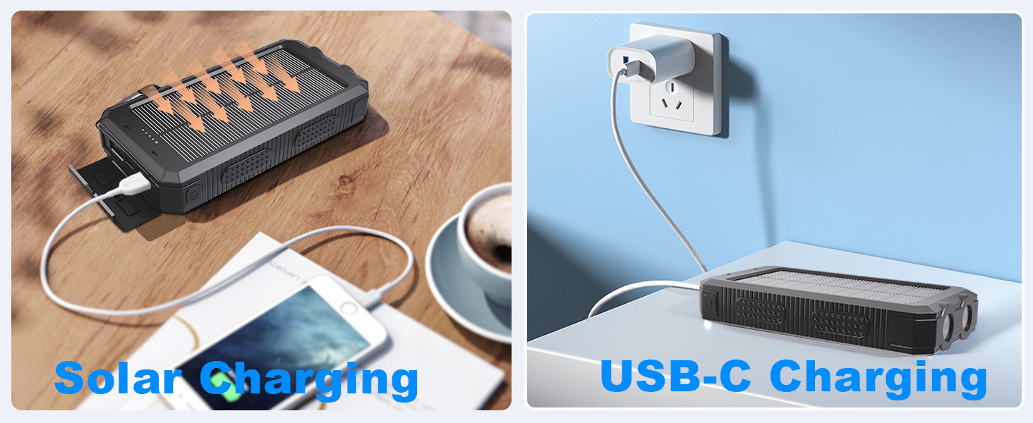 Power Bank Solar Charger 20,000mAh, Portable Phone Charger, 4 Cables Outdoor External Backup