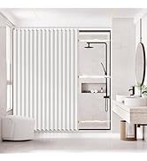 AJAZZ Acordion Shower Curtain Magnetic Folding Shower CurtainsFabric Polyester Waterproof Shower ...