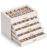 Lolalet Earring Organizer, Jewelry Box with Clear Lid -Beige, 5 Layer | PU Leather, Velvet, Remov...