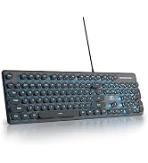 Mosptnspg Wired Quiet Membrane Keyboard,Full Size 104-Keys Retro Punk Typewriter Blue LED Backlit...