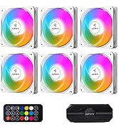 upHere 120mm White ARGB Computer Case Fans (6 Pack), Motherboard Sync, High Airflow, Speed Adjust...