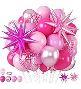 Biapian Pink Balloons Set, Hot Pink Party Balloons, 12 Inch Pink Confetti Balloon Pastel Pink Met...