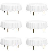 PLOYMONO 6 Pack White Round Tablecloths for 120 Inch Tables - Circle Bulk Linen Polyester Fabric ...