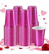 HOME BREEZE 16 oz - 100 Count Valentine's Day Metallic Plastic Cups, Disposable Plastic Party Cup...