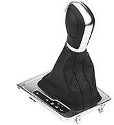 Qiilu Automatic Gear Shift Stick Knob with Button, Gaiter Boot Gear Stick Cover Leather Dust-Proo...