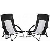NEWBULIG Low Beach Camping Chairs Set of 2 for Adults, Low Profile Lawn Chair with Cup Holders & ...