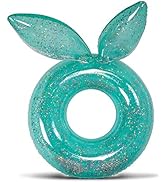 POZA Inflatable Bunny Pool Float Tube - Luxurious Fun Lounger Filled with Sparkle Silver Confetti...