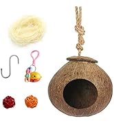 MUYG Hanging Coconut for Birds,Bird Nest for Cage Parakeet Hideaway Budgie Hut House Sleeping Toy...