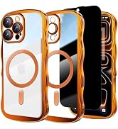 Misscase Designed for iPhone 16 Pro Max Case 6.9",with Privacy Screen Protector*1,Cute Wave Frame...