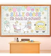 FYSUIMU 69 Pcs Silly Goose It's Back to School Bulletin Board Set Goose Book Floral Banner DIY Pa...