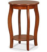 Giantex Round End Table, Wooden Side Table with Storage Shelf, Small Nightstand with Solid Wood L...