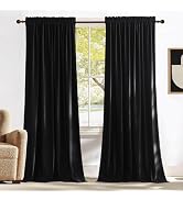 NICETOWN Black Velvet Blackout Curtains 96 inch Long for Living Room and Bedroom, Thermal Luxury ...