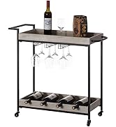 Vintiquewise Metal Wine Bar Serving Cart with Rolling Wheels, Wine Rack, and Glass Holder