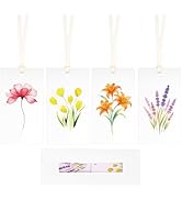 joycraft 60Pcs Floral Blank Gift Tags with Ribbons, 3.5×2 in Watercolor Bouquet White Paper Hangt...