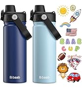 baab 18oz Kid Water Bottle, Insulated Water Bottle with Spout Lid & Stickers, 18/8 Stainless Stee...