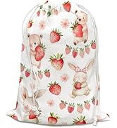 DSHFG Strawberry Baby Shower Drawstring Gift Bags Canvas, Pink Rabbit Birthday Drawstring Canvas ...