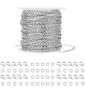 36 Feet Silver Stainless Steel Link Cable Chain with 20 Lobster Clasps and 30 Jump Rings for Men ...