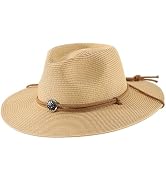 Home Prefer UPF50+ Men's Straw Fedora Sun Hat Wide Brim Summer Beach Golf Garden Straw Sun Hat wi...