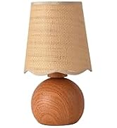 Fengarolam Minimalist Rattan Table Lamp, 11' Height, Woven Lampshade & Dark Oak-Style E26 Socket ...