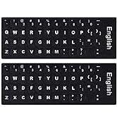 (2PCS Pack) PC Keyboard Stickers, Universal English Keyboard Stickers Black Background with White...