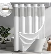 Dynamene White Hook Free Shower Curtain & Snap in Fabric Liner with Magnets, Waffle Weave Shower ...