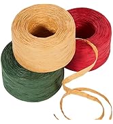 Sooez 3 Rolls Raffia Ribbon Twine String, 540 Feet Christmas Wrapping Paper for Crafts, Red Green...