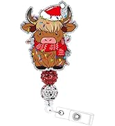Highland Cow Retractable Badge Holder - Christmas ID Name Badge Holders with Alligator Clip Glitt...