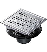 SaniteModar Shower Drain, 6 inch Shower Floor Square Drain with Flange, Removeable Grid Panel SUS...