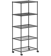 OVICAR Storage Shelf with Wheels - Adjustable 5 Tiers Mesh Wire Shelving Unit, Metal Standing Sto...