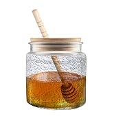 ANSQU Honey Pot, Honey Jars with Dipper, 16.9oz Round Glass Jar, Honey Dispenser with Bamboo Lid,...