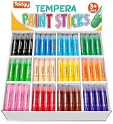 Toidgy 144 Pcs Tempera Paint Sticks, 12 Classic Colors, Washable Solid Paint Sticks for Kids Todd...