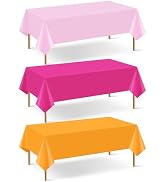 mwellewm 3 Pcs Pink and Orange Party Decorations Tablecloths Rectangular Plastic Table Cloth Disp...
