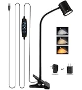 Clip on Light Reading Light, 3 Color Modes LED Desk Lamp, 10-Level Brightness Clamp Light, High=9...