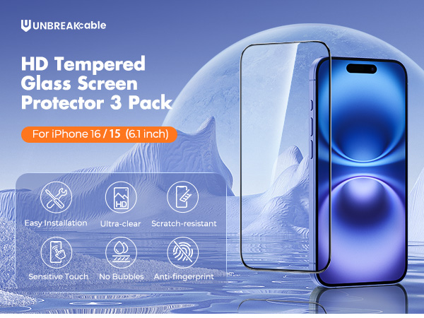 Shatterproof Tempered Glass Screen Protector for iPhone 16/15