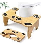 Bamboo Toilet Stool Foldable, 7 in Poop Stool for Bathroom, Portable Squatting Potty Stool for Ad...