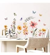 Supzone Garden Flowers Wall Decals Colorful Wildflower Floral Wall Stickers Peel and Stick Vinyl ...