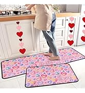 Hello Valentine's Day Kitchen Rugs and Mats Set of 2,Pink Love Heart Decorative Non-Slip Rugs Sea...