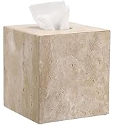 Sumnacon Square Tissue Box Cover Natural Travertine Tissue Cover with Pads, Heavy Duty Stone Tiss...