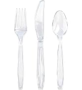 QualQuot 400 Count Heavy Duty Clear Plastic Silverware, 160 Forks, 160 Spoons, 80 Knives, BPA-Fre...