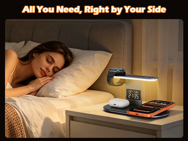 Wireless Charger, 4 in 1 Wireless Charging Station for iPhone with Clock