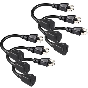 Short Power Extension Cord 6inch - Black 3 Prong Mini Indoor Grounded Extension Cord